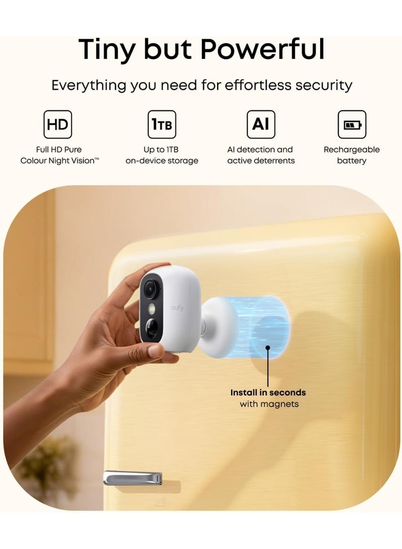 إيوفي كاميرا الأمان eufy Security eufyCam C35 (عبوتان) مع قاعدة HomeBase Mini، كاميرا أمان لاسلكية للاستخدام الداخلي والخارجي، تركيب مغناطيسي، رؤية ليلية ملونة، تخزين داخلي على الجهاز بدون اشتراك، مقاومة للماء والغبار بمعيار IP67، تقنية التعرف على الوجه، اللون الأبيض. - Image 2